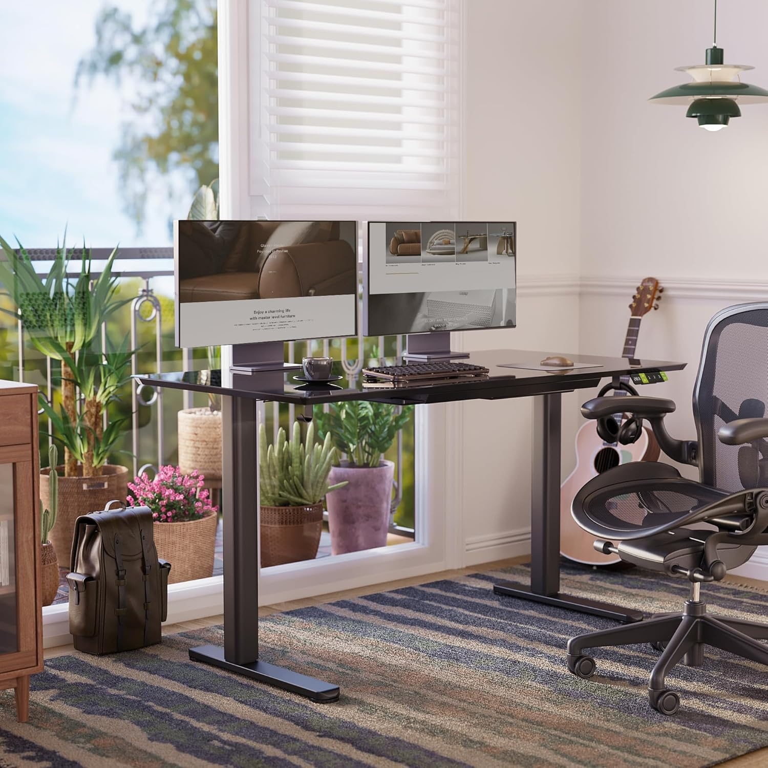 image:imageClaiks Glass Standing Desk with Drawers 4024 Inch Adjustable Stand Up Desk Quick Install Home Office Computer Desk WhiteBlack