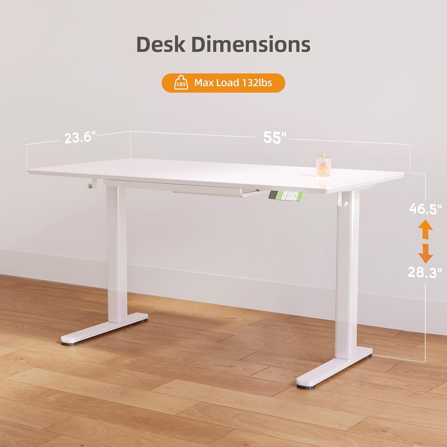 image:imageClaiks Glass Standing Desk with Drawers 4024 Inch Adjustable Stand Up Desk Quick Install Home Office Computer Desk WhiteSuper White