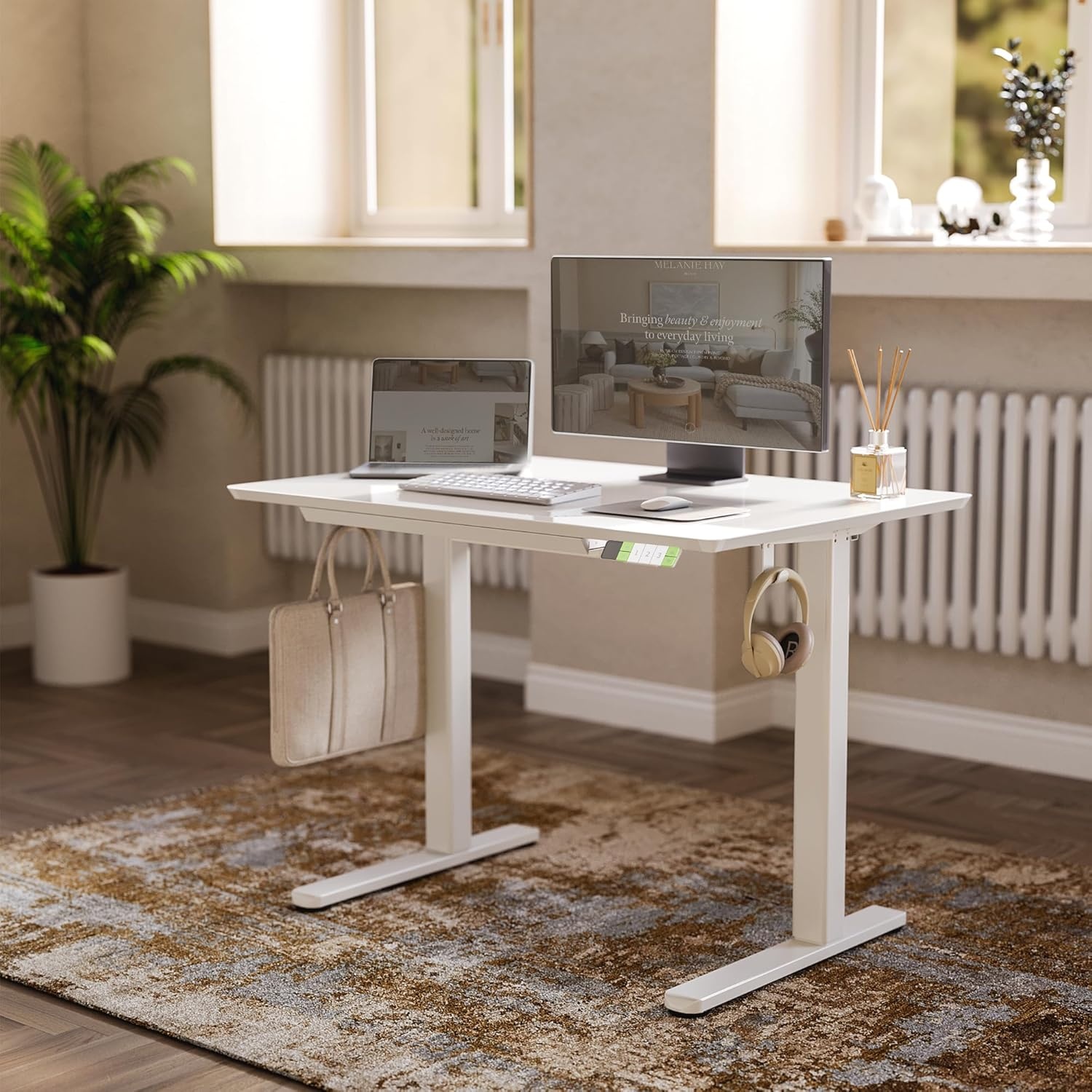image:imageClaiks Glass Standing Desk with Drawers 4024 Inch Adjustable Stand Up Desk Quick Install Home Office Computer Desk WhiteSuper White