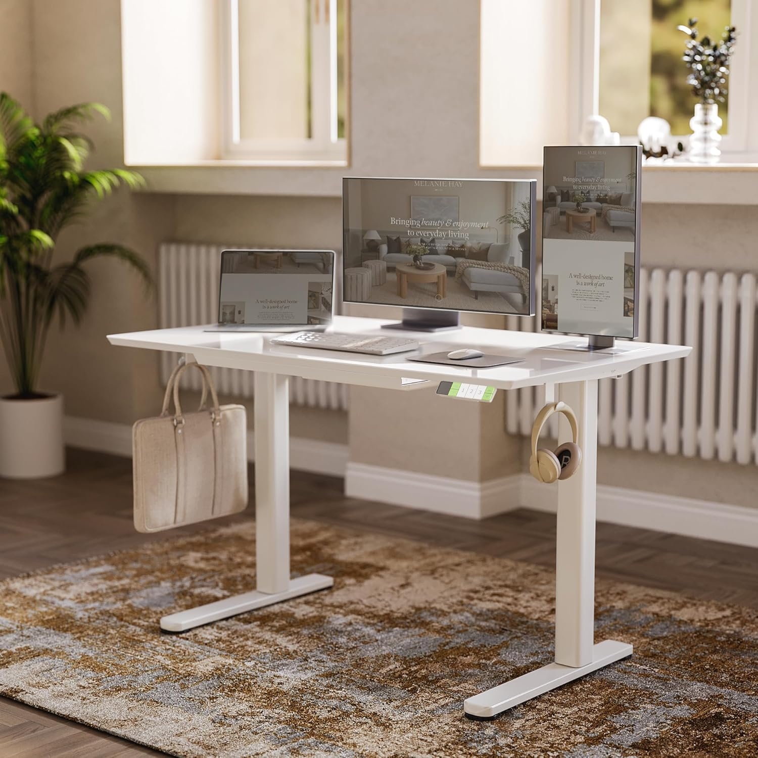 image:imageClaiks Glass Standing Desk with Drawers 4024 Inch Adjustable Stand Up Desk Quick Install Home Office Computer Desk WhiteSuper White