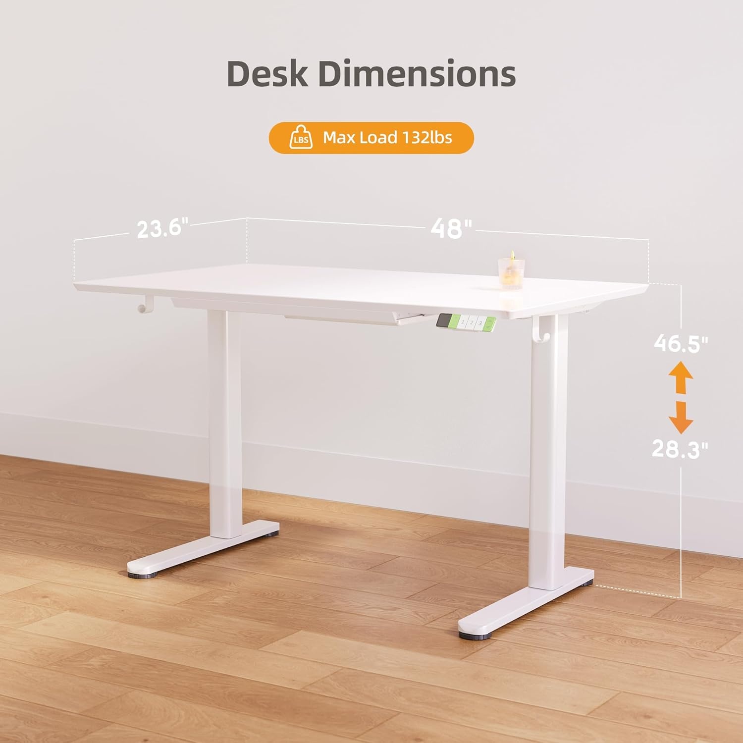 image:imageClaiks Glass Standing Desk with Drawers 4024 Inch Adjustable Stand Up Desk Quick Install Home Office Computer Desk WhiteSuper White