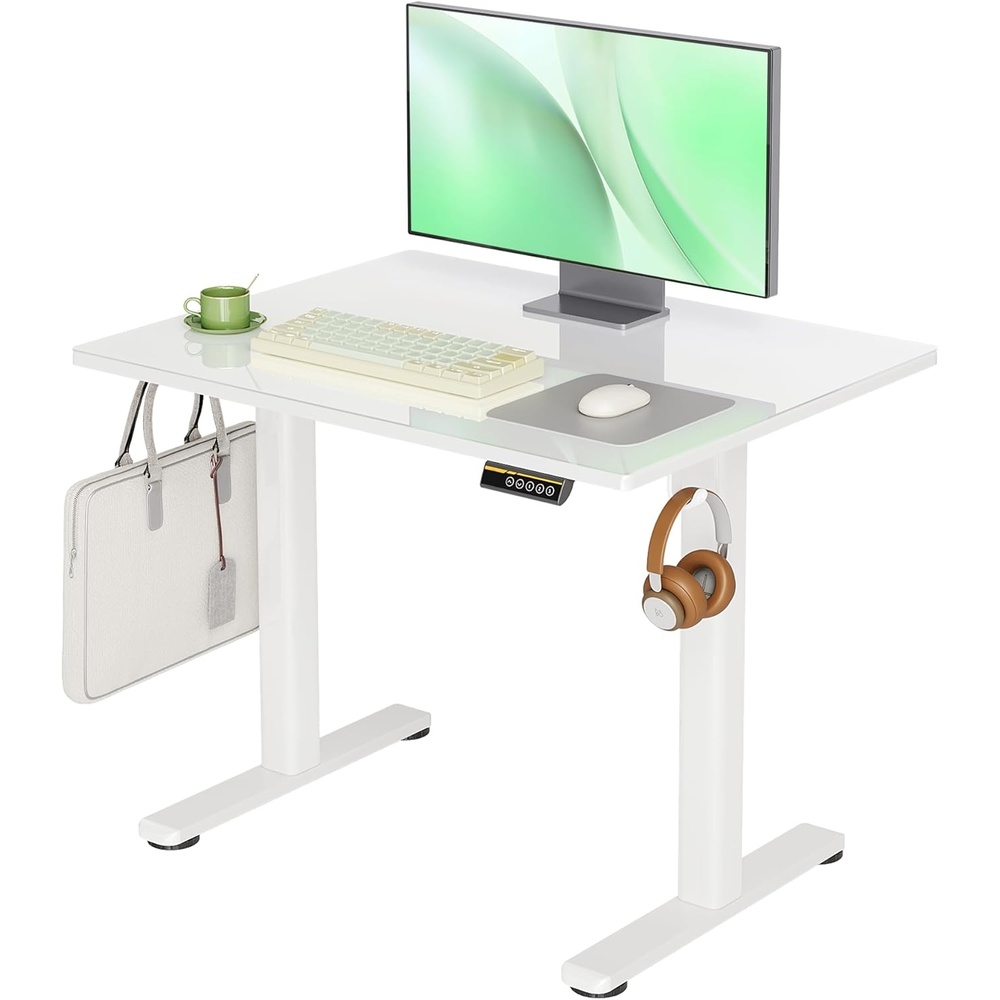 image:imageClaiks Glass Standing Desk 48x24 Inch Electric Standing Desk Adjustable Height Quick Install Home Office Computer Desk BlackSuper White