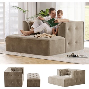 image:imageClaiks 62 Chaise Lounge Chair Indoor Oversized Upholstered Boneless Sofa Bed Deep Seat Sleeper Couch with Pillows Ottoman and Armrest Cloud Sofas Reading Chair for Living Room Khaki