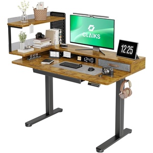 image:imageClaiks Electric Standing Desk with Storage Shelves 48 x 275 Inches Adjustable Height Stand up Desk with Drawers Sit Stand Home Office Desk with Splice Board Rustic Brown Top