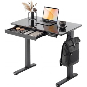 image:imageClaiks Glass Standing Desk with Drawers 4024 Inch Adjustable Stand Up Desk Quick Install Home Office Computer Desk WhiteBlack