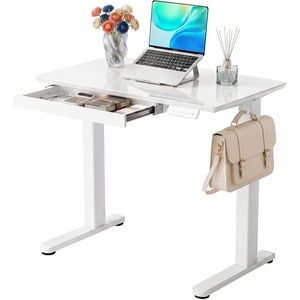 image:imageClaiks Glass Standing Desk with Drawers 4024 Inch Adjustable Stand Up Desk Quick Install Home Office Computer Desk WhiteSuper White