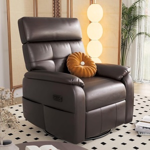 image:imageClaiks Power Swivel Rocker Recliner Chair Oversized Recliner Chairs for Adults PU Leather Overstuffed Reclining Chair with USB and TypeC Ports for Living Room Dark Brown