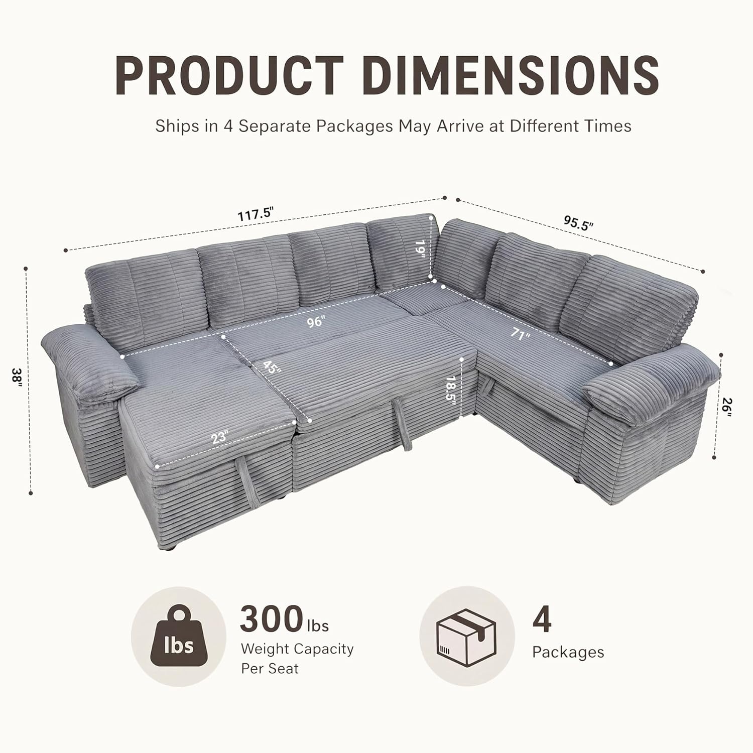 image:imageClaiks 125 Modular Sectional Sofa with Storage U Shaped Cloud Couch with Movable Ottomansamp 2 Pillows Corduroy Deep Seat Sectional Couches for Living Room Apartment GreenDark Grey