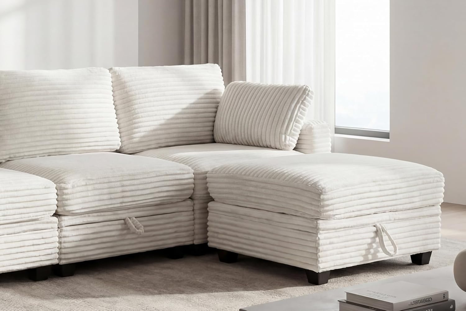 image:imageClaiks 125 Modular Sectional Sofa with Storage U Shaped Cloud Couch with Movable Ottomansamp 2 Pillows Corduroy Deep Seat Sectional Couches for Living Room Apartment GreenBeige