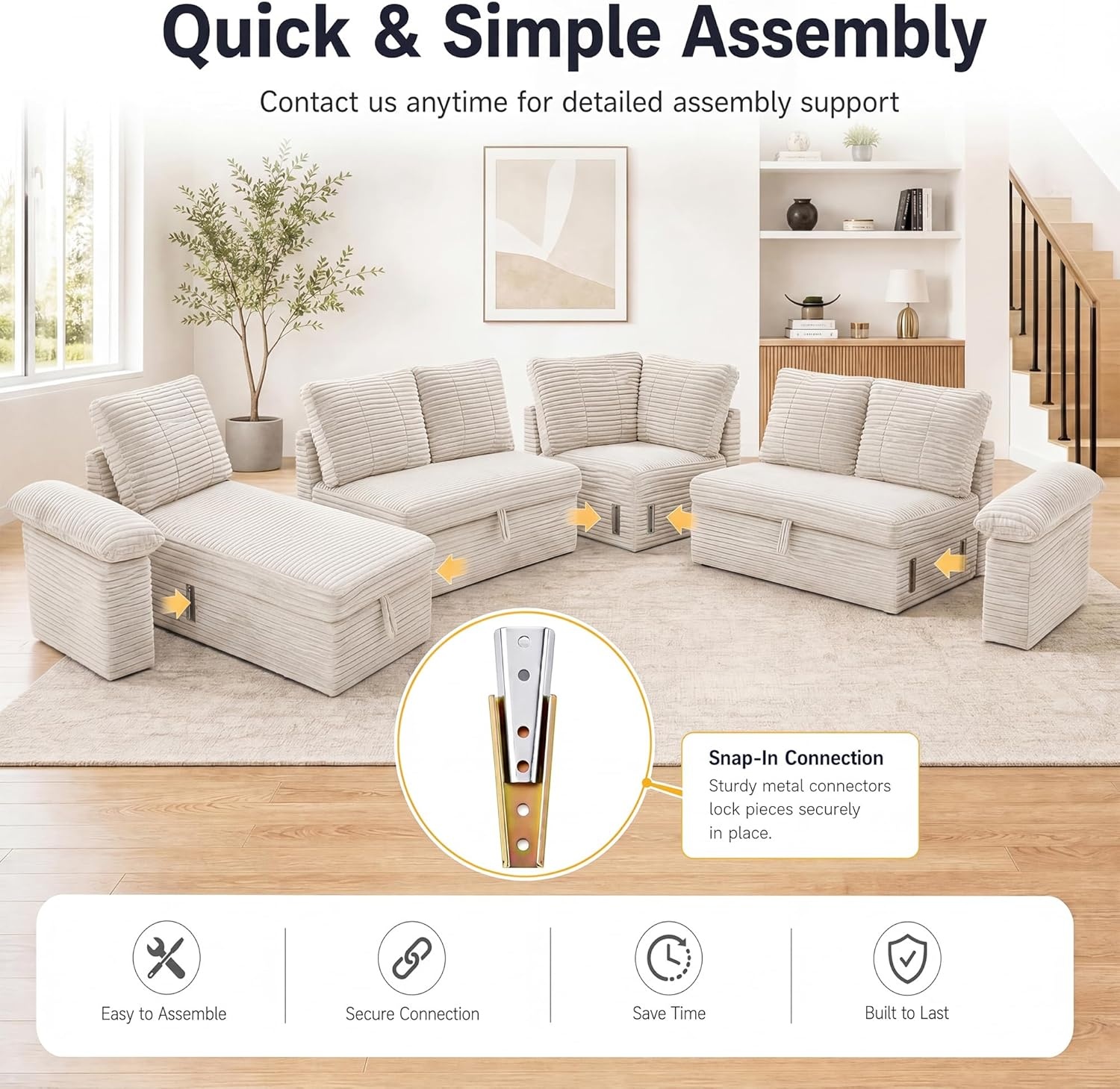 image:imageClaiks 125 Modular Sectional Sofa with Storage U Shaped Cloud Couch with Movable Ottomansamp 2 Pillows Corduroy Deep Seat Sectional Couches for Living Room Apartment GreenBeige