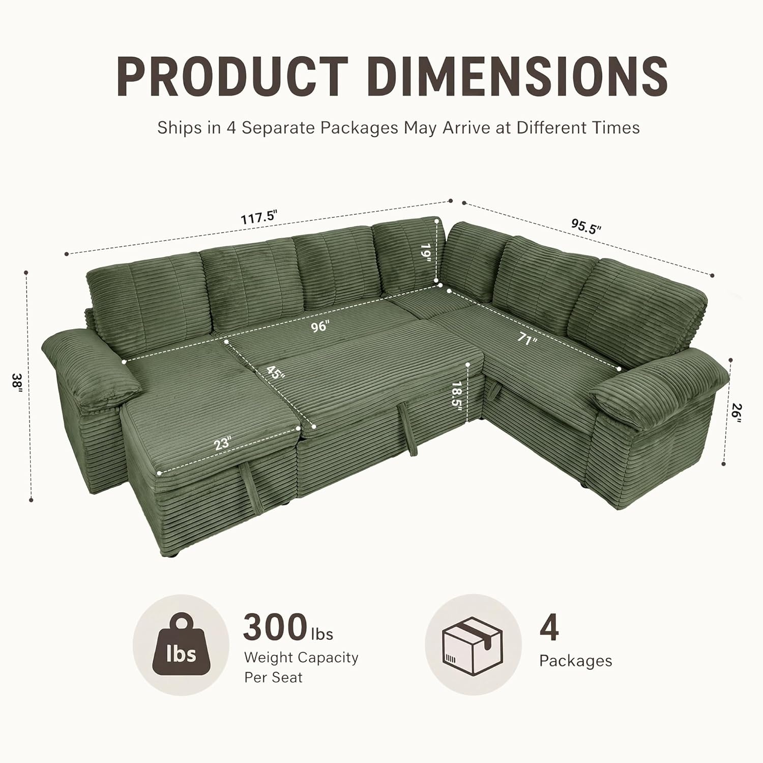 image:imageClaiks 125 Modular Sectional Sofa with Storage U Shaped Cloud Couch with Movable Ottomansamp 2 Pillows Corduroy Deep Seat Sectional Couches for Living Room Apartment GreenGreen