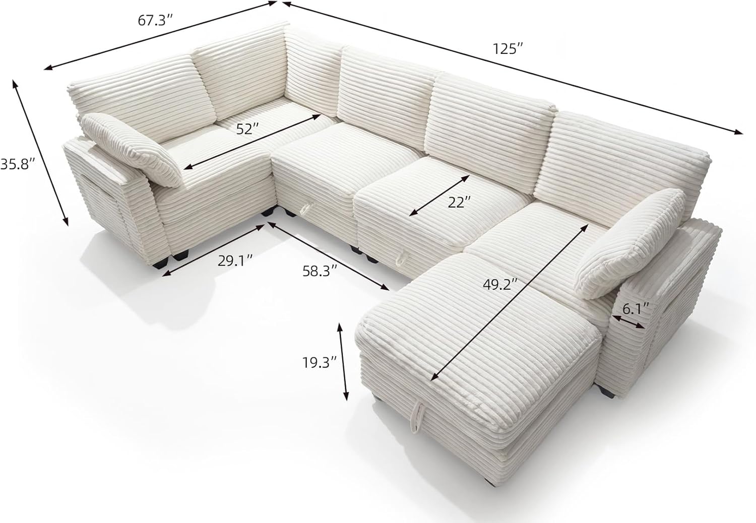 image:imageClaiks 125 Modular Sectional Sofa with Storage U Shaped Cloud Couch with Movable Ottomansamp 2 Pillows Corduroy Deep Seat Sectional Couches for Living Room Apartment GreenBeige