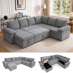 image:imageClaiks 125 Modular Sectional Sofa with Storage U Shaped Cloud Couch with Movable Ottomansamp 2 Pillows Corduroy Deep Seat Sectional Couches for Living Room Apartment GreenDark Grey