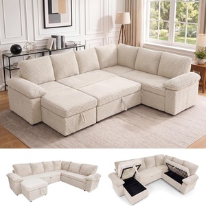image:imageClaiks 125 Modular Sectional Sofa with Storage U Shaped Cloud Couch with Movable Ottomansamp 2 Pillows Corduroy Deep Seat Sectional Couches for Living Room Apartment GreenBeige