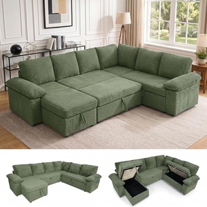 image:imageClaiks 125 Modular Sectional Sofa with Storage U Shaped Cloud Couch with Movable Ottomansamp 2 Pillows Corduroy Deep Seat Sectional Couches for Living Room Apartment GreenGreen