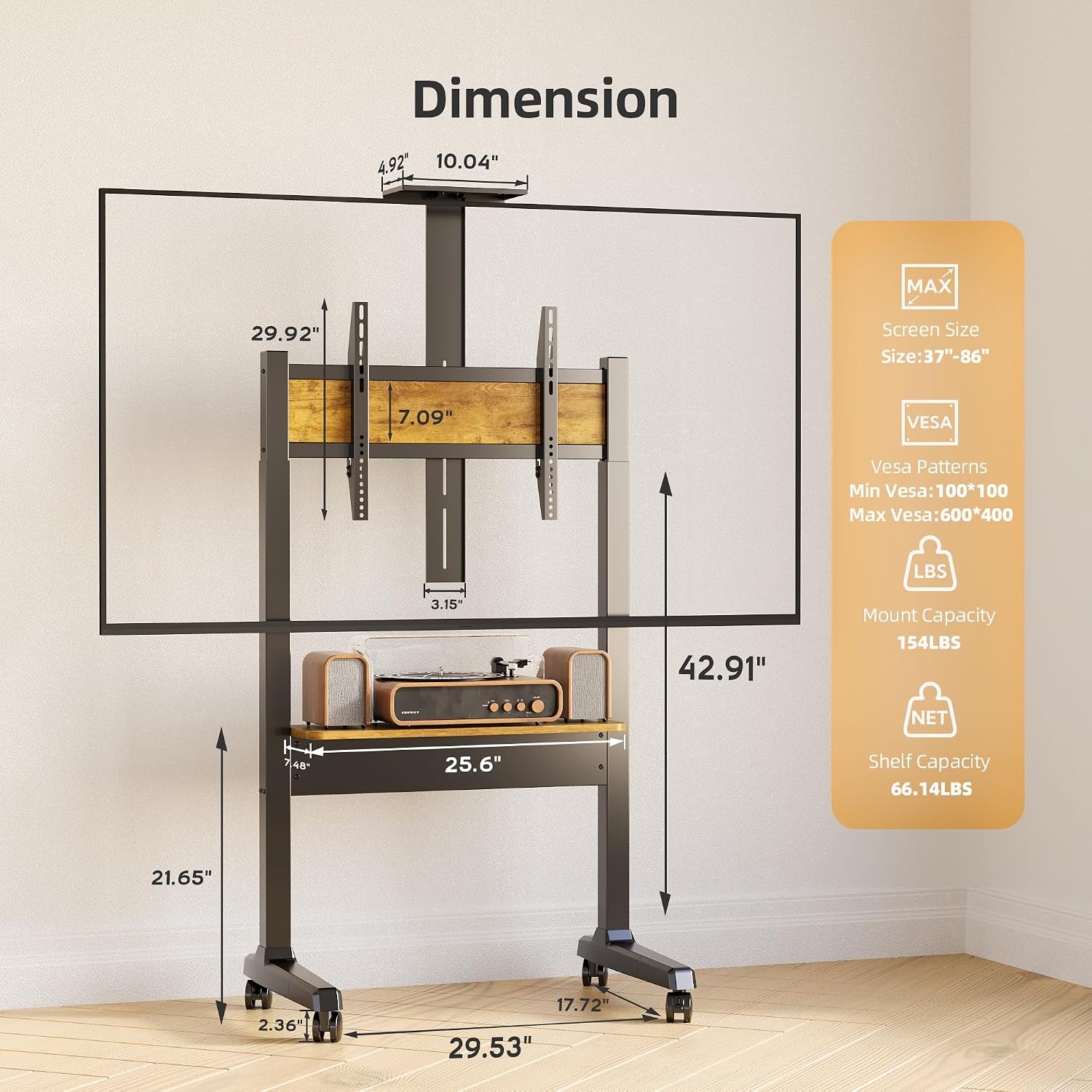image:imageClaiks Motorized Mobile TV Stand on Wheels for 3786 Inch TVs up to 154 lbsRolling TV Stand with Electric Height Adjustable amp Storage ShelfVESA 200x200600x400mmRustic BrownRustic Brown