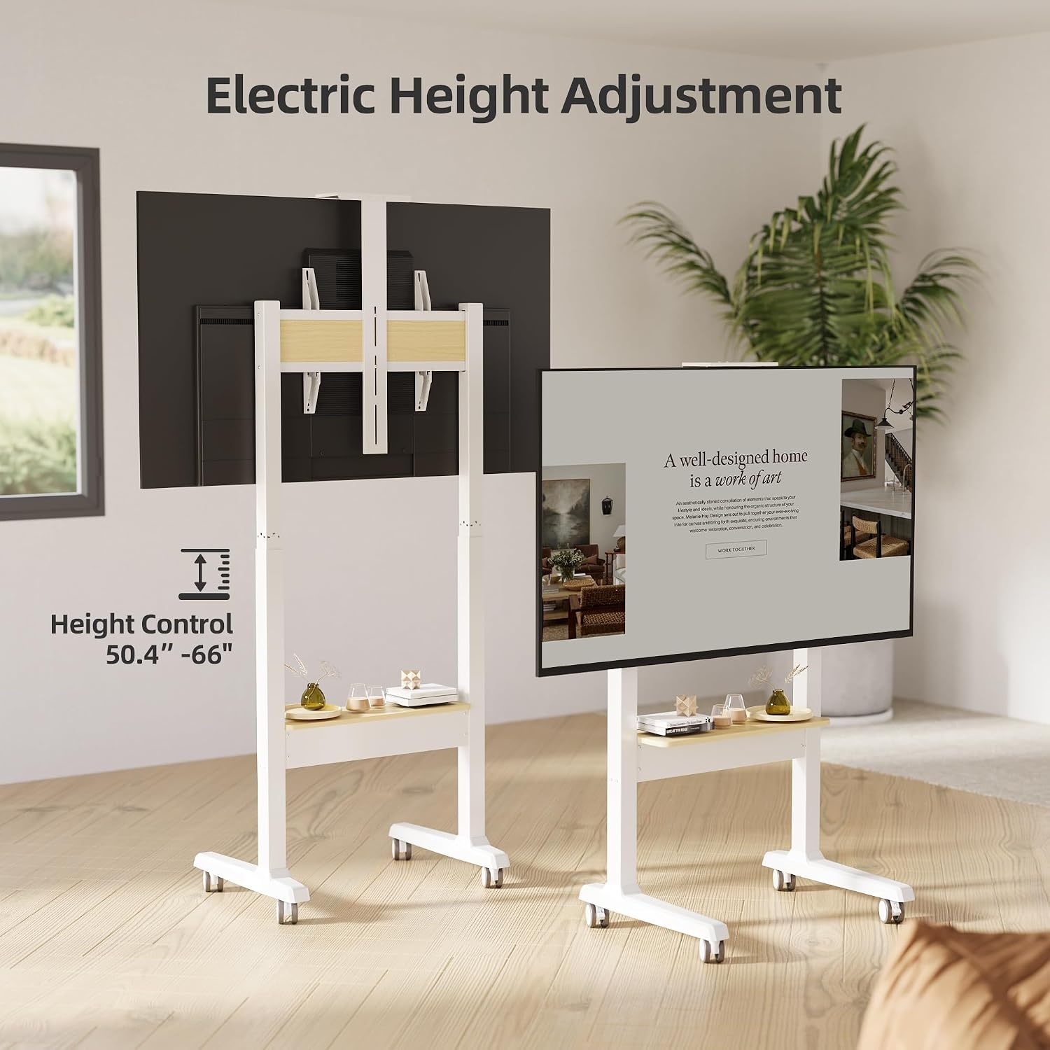 image:imageClaiks Motorized Mobile TV Stand on Wheels for 3786 Inch TVs up to 154 lbsRolling TV Stand with Electric Height Adjustable amp Storage ShelfVESA 200x200600x400mmRustic BrownRustic Brown