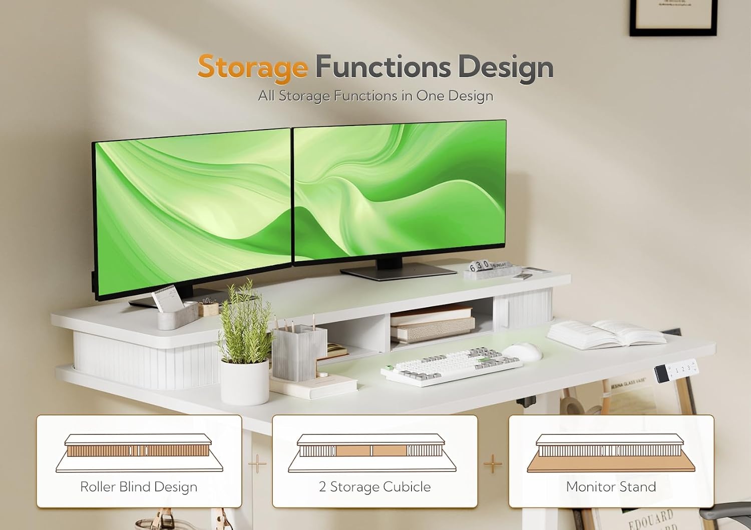 image:imageClaiks Standing Desk with Monitor Shelf 48 x 24 Inch Electric Height Adjustable Desk with 3 Memory Presets Sit Stand Computer Desk for Home Office WhiteWhite