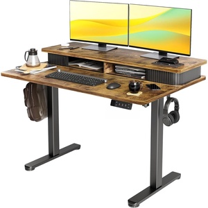 image:imageClaiks Standing Desk with Monitor Shelf 48 x 24 Inch Electric Height Adjustable Desk with 3 Memory Presets Sit Stand Computer Desk for Home Office WhiteRustic Brown